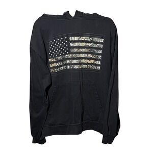 Realtree Buckhorn River Mens Black Camo American Flag Hoodie Sweatshirt Large